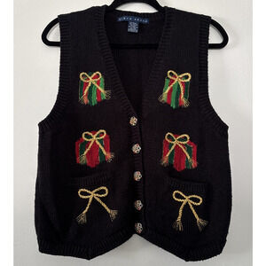Vtg Sweater Vest Petite PM Christmas Gift Boxes Presents Decorative Buttons